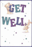 This delightful get well card, awash in warmth and playful optimism, captures the heart of Thornton Heath with its charming design. Two lovable characters-a plush teddy bear and a floppy-eared pup-seem to burst forth from the page, their faces alive with jubilation as they embrace and balance bold, colourful letters spelling 'Get Well.' Indigo and teal hues leap from the confident typography, set beautifully against a soft cream-white background that feels as uplifting as a breath of fresh air outside Thornton Heath railway station. Tiny stars in an array of blue and purple shades twinkle overhead, creating a whimsical, hopeful ambiance reminiscent of evening strolls down Brigstock Road. Every detail-the illustrated softness of the bear's fur and the puppy's inviting roundness-conveys a tactile sense of comfort and support. The card delivers its message not just with words, but with a spirit of generosity and heartfelt care-much like the thoughtfully delivered floral arrangements that brighten days across our community. It is an illustration imbued with sincerity and joy, perfect for cheering anyone on their path to recovery in Thornton Heath.
